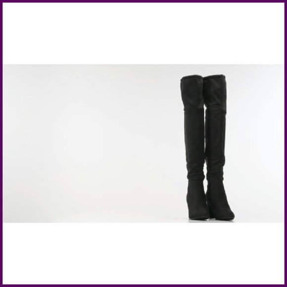 Women's Thigh High Over Knee Boots Block Mid Heel Faux Fur Lining - Picture 7 of 8